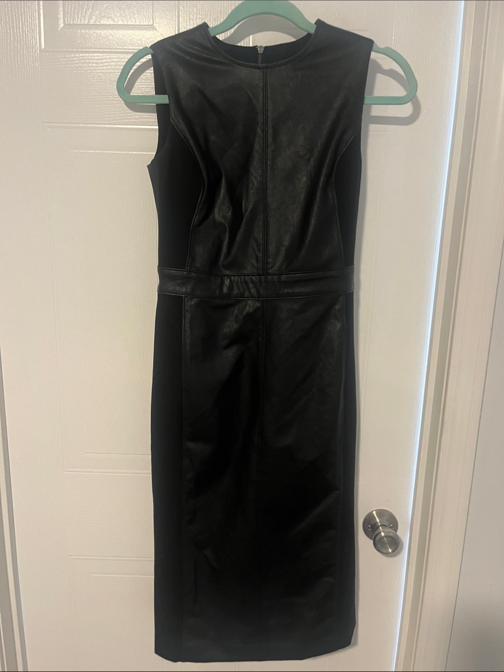 SPANX Black Faux Leather Midi Sheath Dress